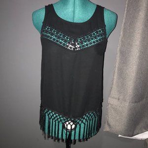 BLACK BOHO FRINGE & CROCHET TOP